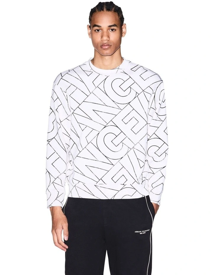 Diagonal Lettering Logomania Sweatshirt in White/Black image 1