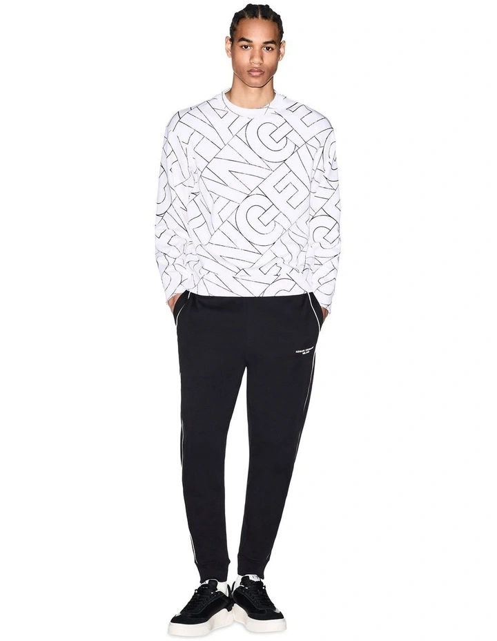 Diagonal Lettering Logomania Sweatshirt in White/Black image 4