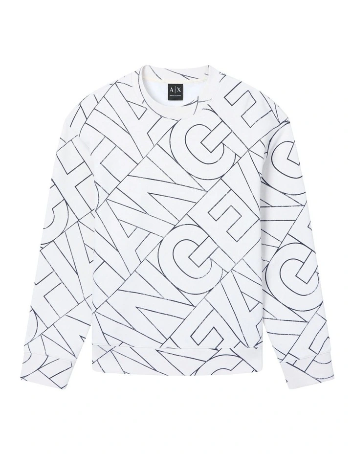 Diagonal Lettering Logomania Sweatshirt in White/Black image 5