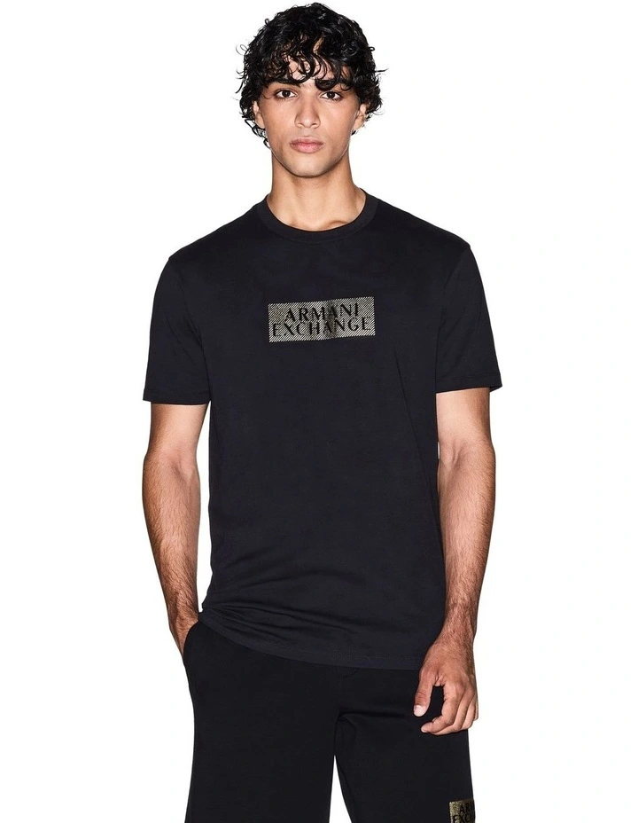 Crew Neck T-shirt in Black/Diagonal Gold image 1