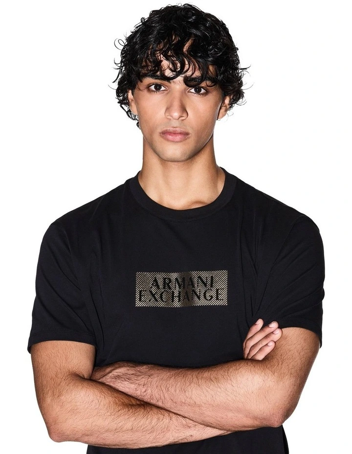 Crew Neck T-shirt in Black/Diagonal Gold image 4