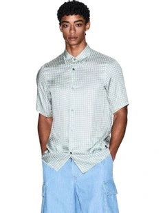 Urban Sailor Print Short Sleeve Shirt in Geometric Aqua Grey