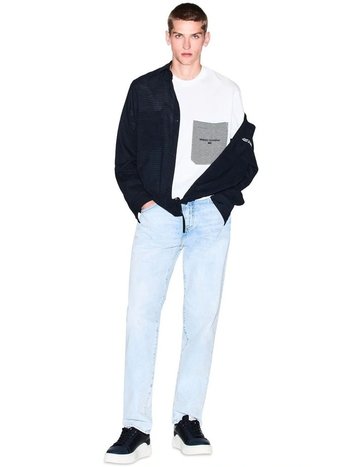 Urban Sailor Stripe Pocket T-shirt in Off White image 3