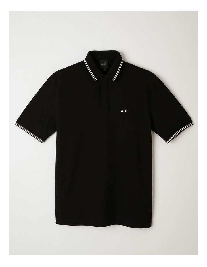 Basic Chest Logo Polo Shirt in Black image 1