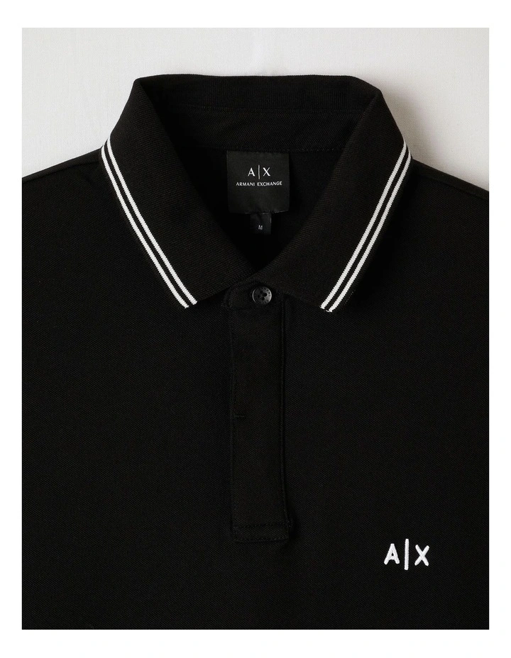 Basic Chest Logo Polo Shirt in Black image 2