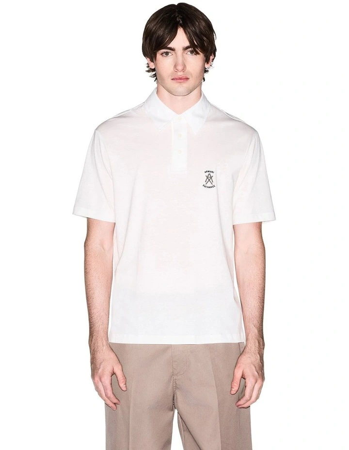 Cotton Polo Shirt Chest Logo in White image 1