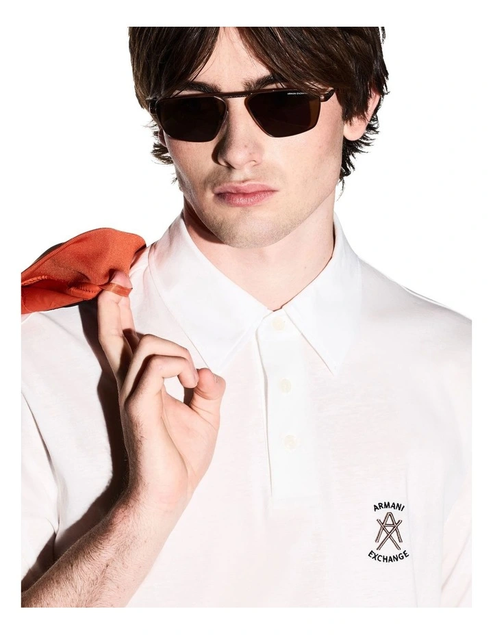 Cotton Polo Shirt Chest Logo in White image 3