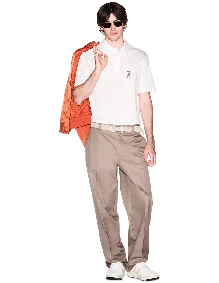 Cotton Polo Shirt Chest Logo in White image 4