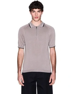 One Block Up Knitted Polo Shirt in Driftwood