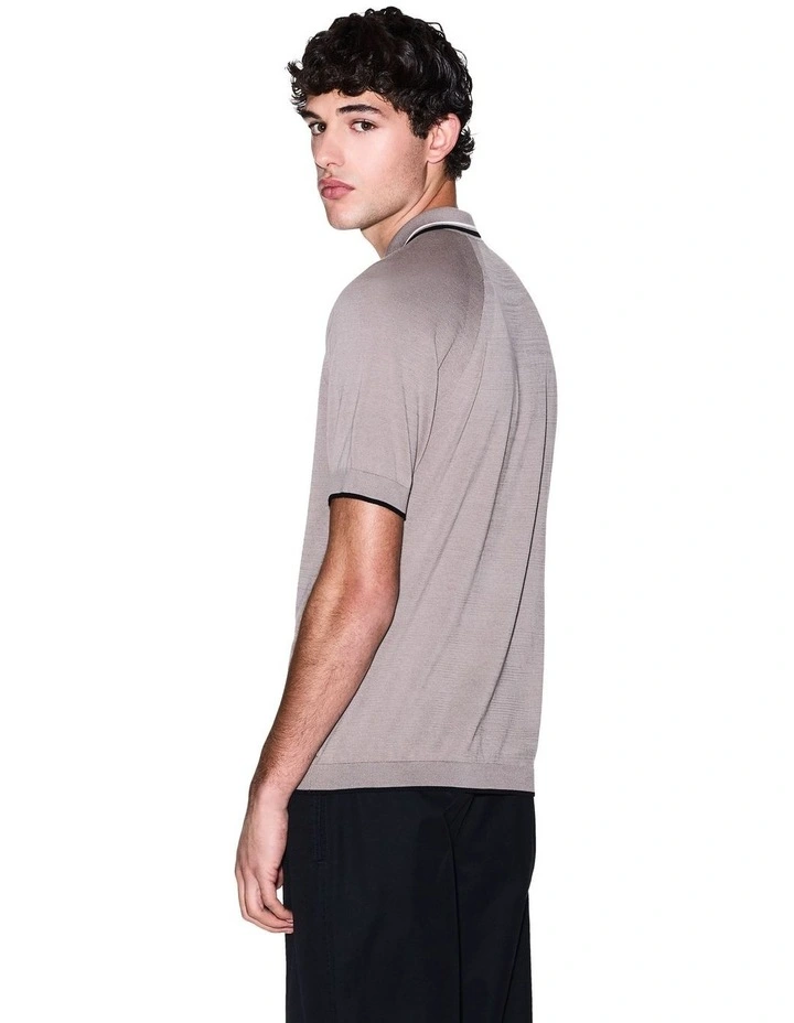 One Block Up Knitted Polo Shirt in Driftwood image 2