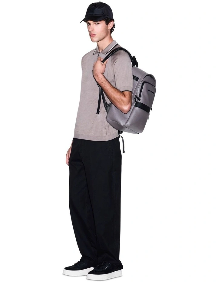 One Block Up Knitted Polo Shirt in Driftwood image 4