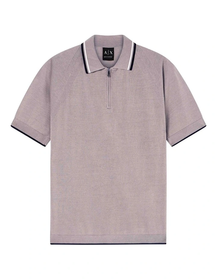 One Block Up Knitted Polo Shirt in Driftwood image 5
