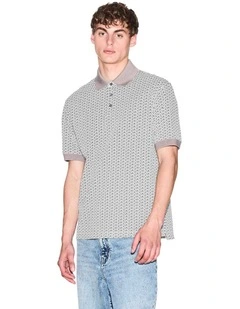 Allover Logo Printed Polo Shirt in White