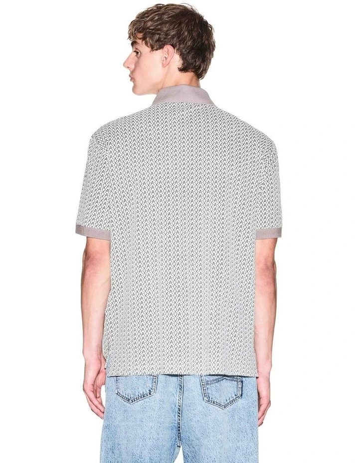 Allover Logo Printed Polo Shirt in White image 2