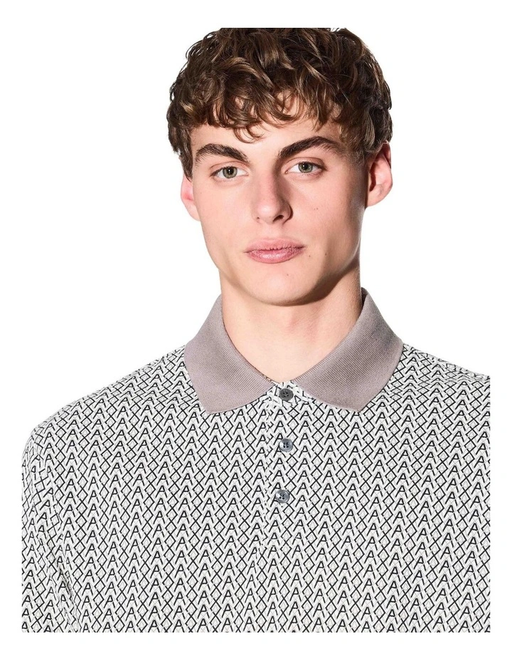 Allover Logo Printed Polo Shirt in White image 3