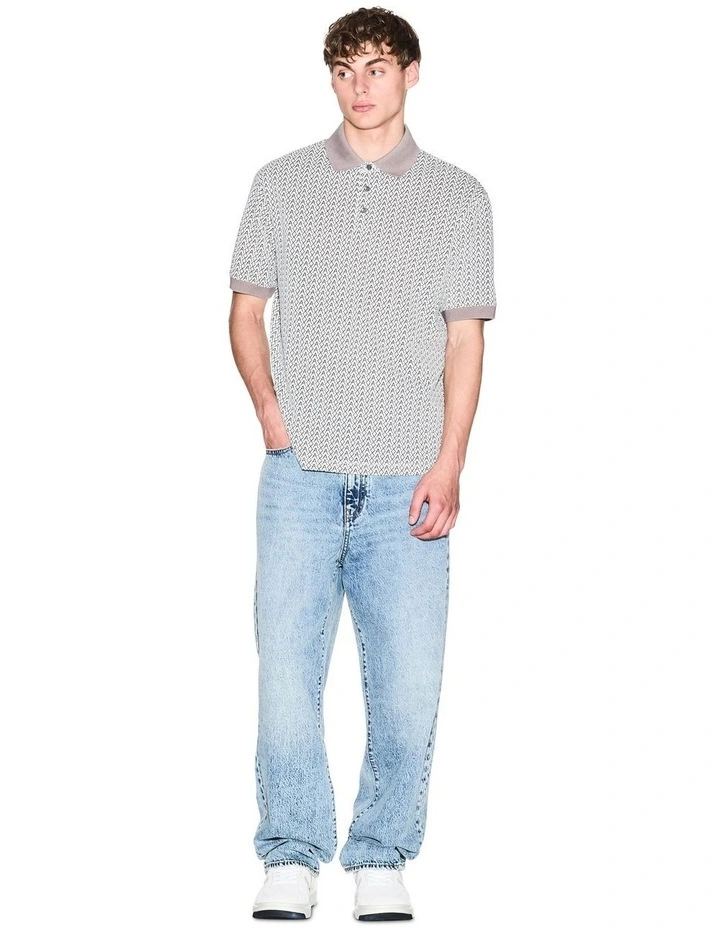 Allover Logo Printed Polo Shirt in White image 4