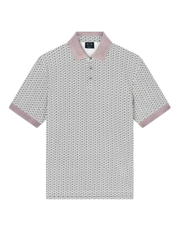 Allover Logo Printed Polo Shirt in White image 5