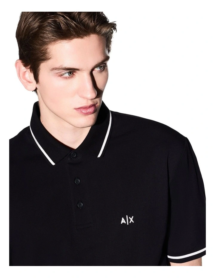 Piping Polo Shirt in Black image 3