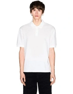 Textured Logo Polo Shirt in Off White