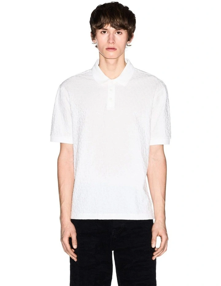 Textured Logo Polo Shirt in Off White image 1