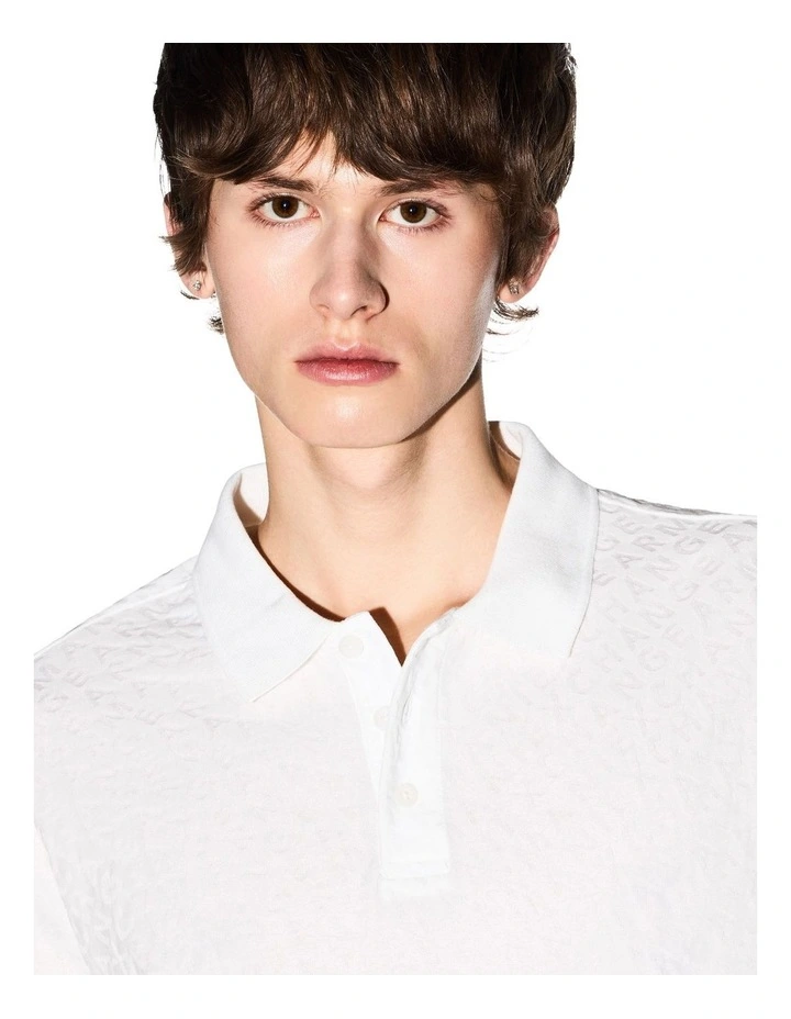 Textured Logo Polo Shirt in Off White image 3