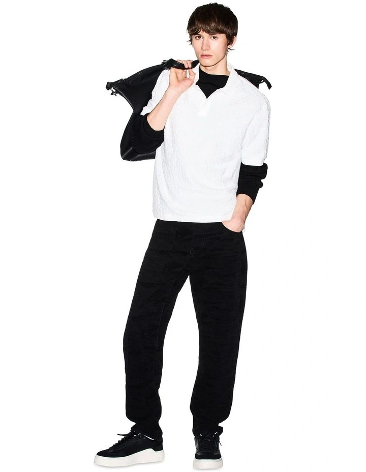 Textured Logo Polo Shirt in Off White image 4