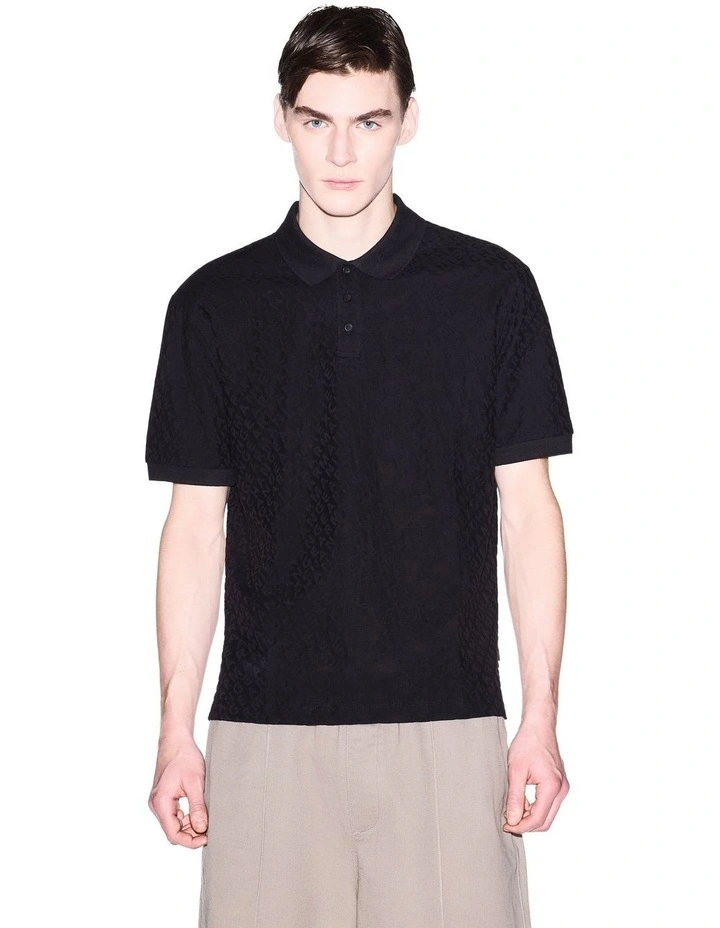Textured Logo Polo Shirt in Black image 1