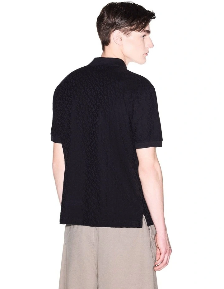 Textured Logo Polo Shirt in Black image 2