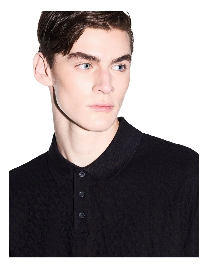 Textured Logo Polo Shirt in Black image 3