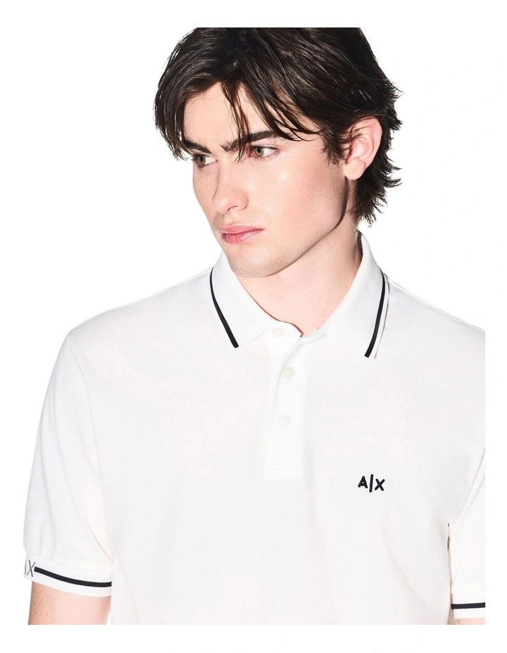 Piping Polo Shirt in Off White image 3