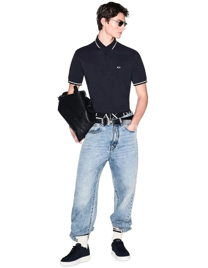 Piping Polo Shirt in Deep Navy image 4