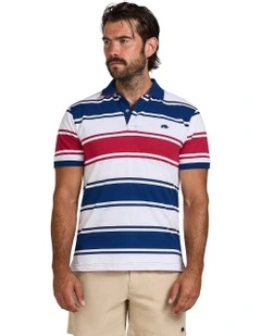 Wide Stripe Jersey Polo in Navy