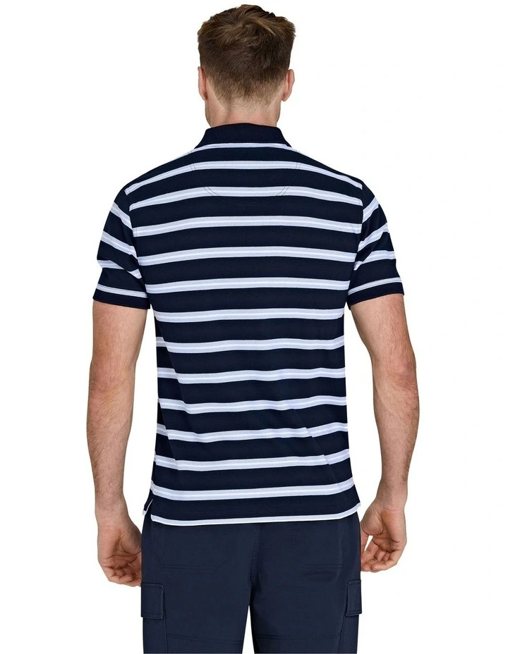 Triple Stripe Birdseye Polo T-shirt in Navy image 2