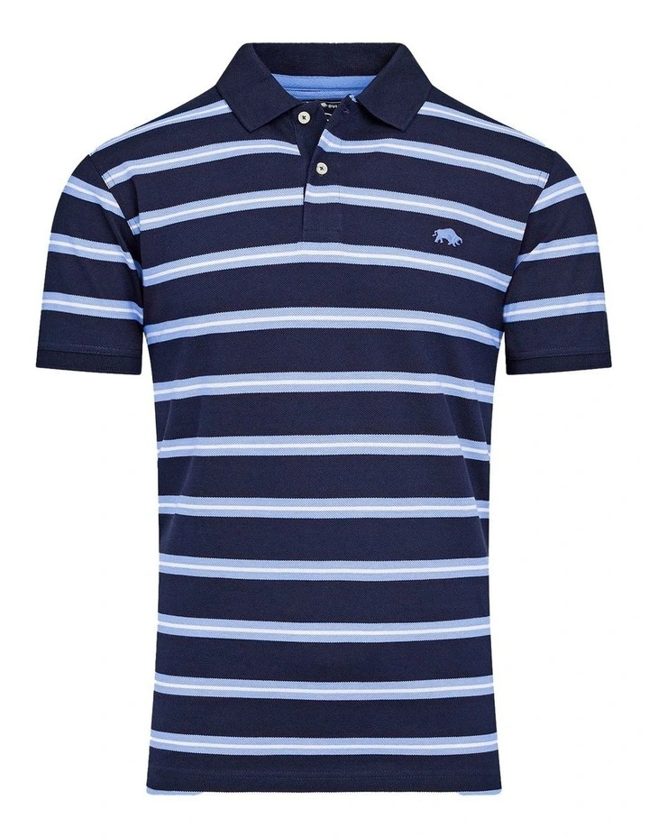 Triple Stripe Birdseye Polo T-shirt in Navy image 3