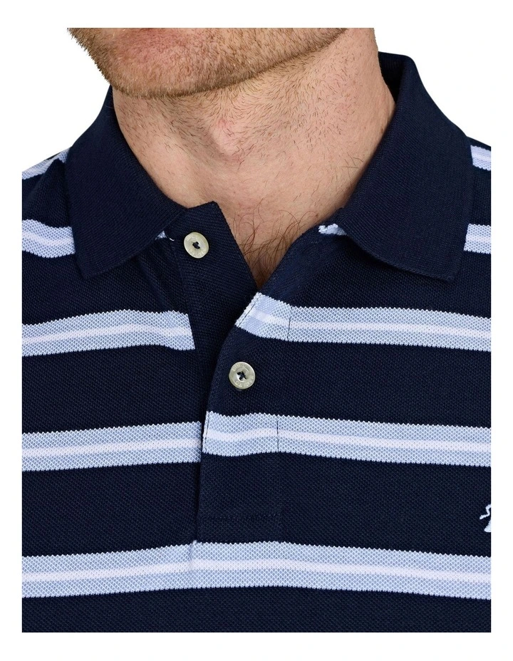 Triple Stripe Birdseye Polo T-shirt in Navy image 4