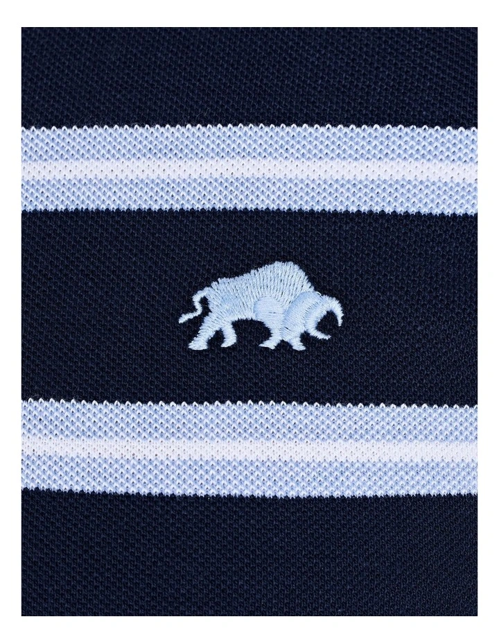 Triple Stripe Birdseye Polo T-shirt in Navy image 5