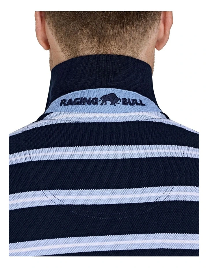 Triple Stripe Birdseye Polo T-shirt in Navy image 6