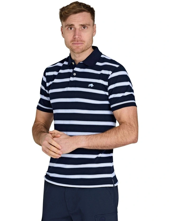 Triple Stripe Birdseye Polo T-shirt in Navy image 7
