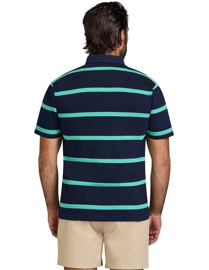 Irregular Stripe Rugby Polo Shirt in Navy image 2