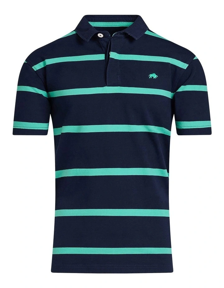 Irregular Stripe Rugby Polo Shirt in Navy image 3