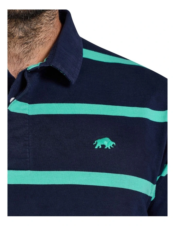Irregular Stripe Rugby Polo Shirt in Navy image 4