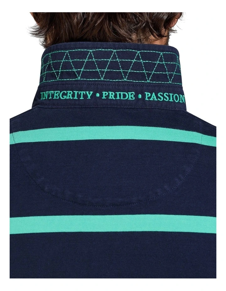 Irregular Stripe Rugby Polo Shirt in Navy image 5