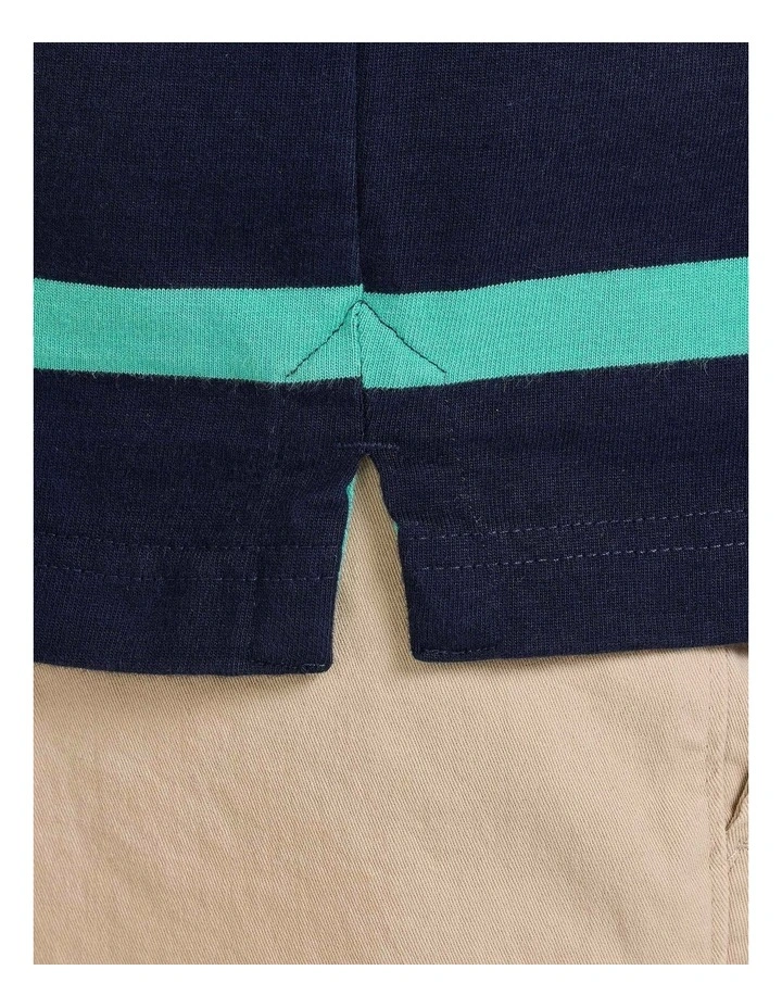 Irregular Stripe Rugby Polo Shirt in Navy image 6