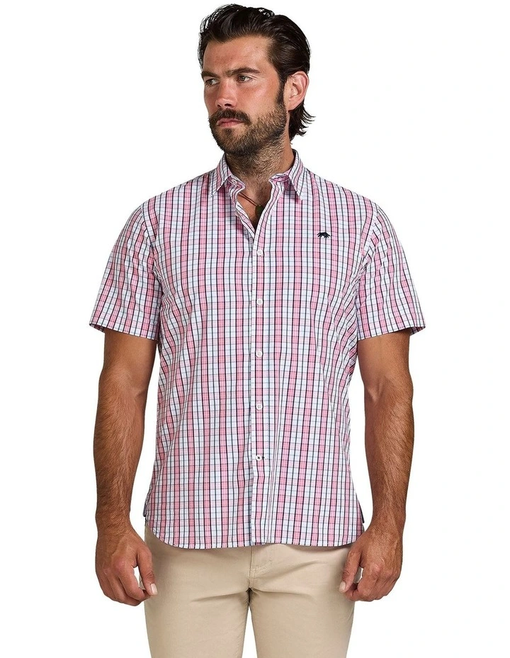 Large Check Poplin Short Sleeve Shirt in Pink image 1