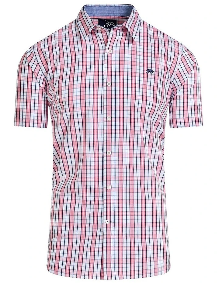 Large Check Poplin Short Sleeve Shirt in Pink image 3