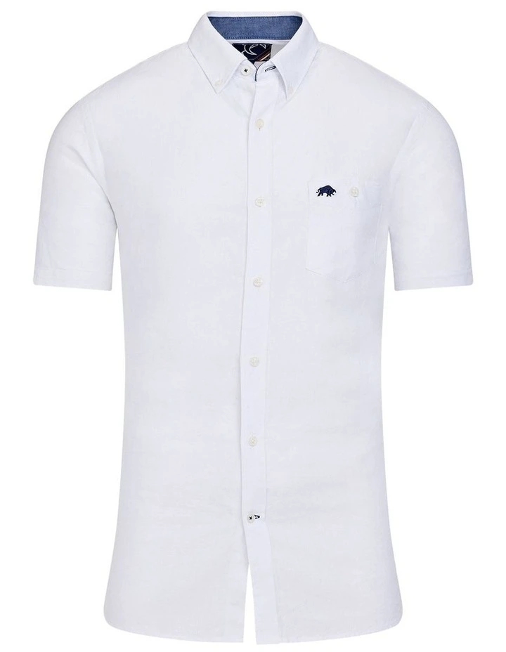Classic Linen Short Sleeve Shirt in White image 3
