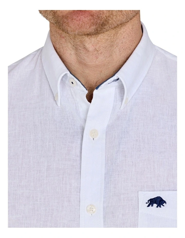 Classic Linen Short Sleeve Shirt in White image 4