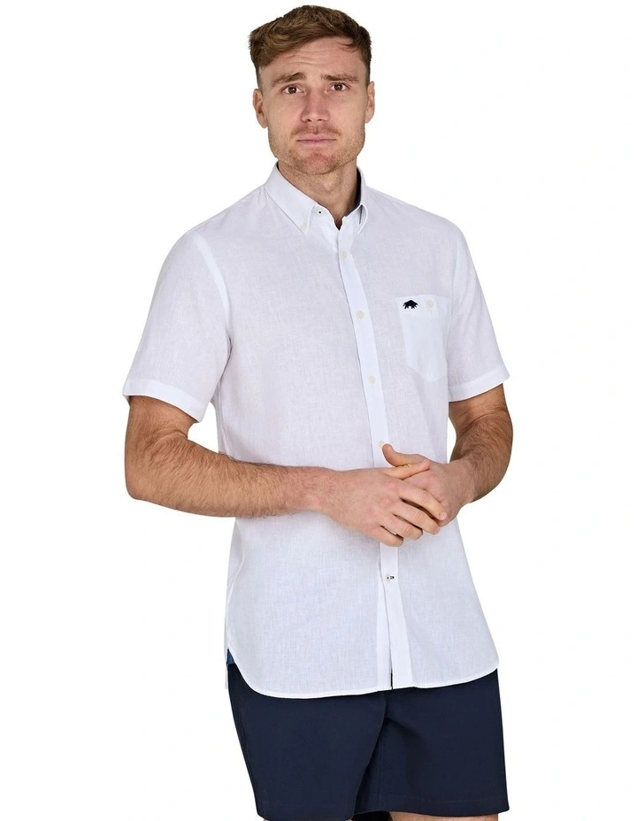 Classic Linen Short Sleeve Shirt in White image 7