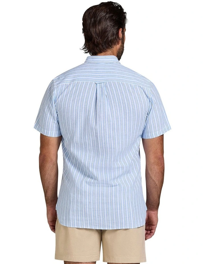 Bournmouth Stripe Linen Look Short Sleeve Shirt in Sky Blue image 2