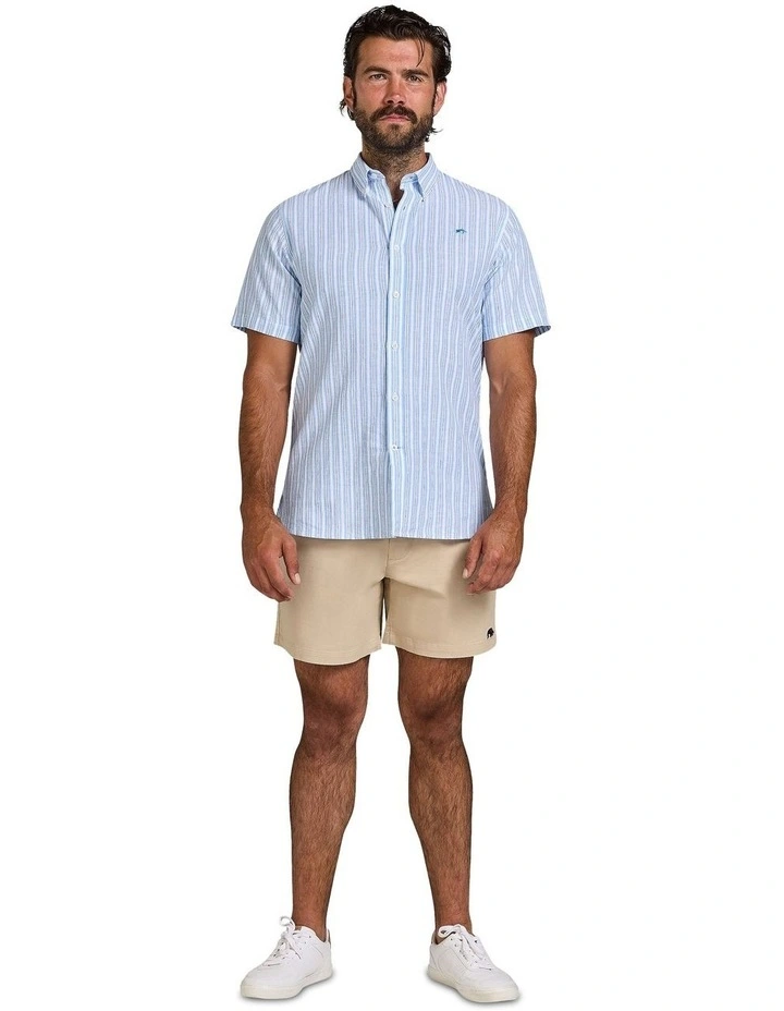 Bournmouth Stripe Linen Look Short Sleeve Shirt in Sky Blue image 7